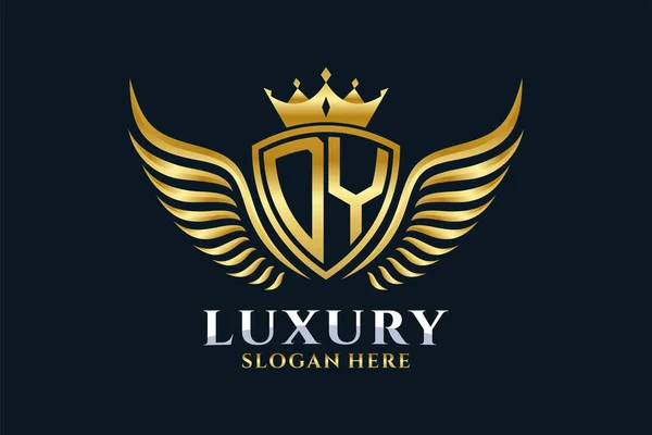 Luxe Koninklijke Vleugel Letter Crest Gouden Kleur Logo Vector Victory — Stockvector