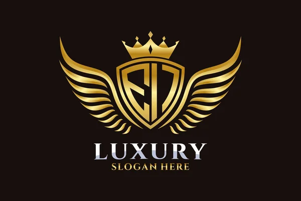 Luxury Royal Wing Letter Crest Gold Color Logo Vector Logótipo — Vetor de Stock