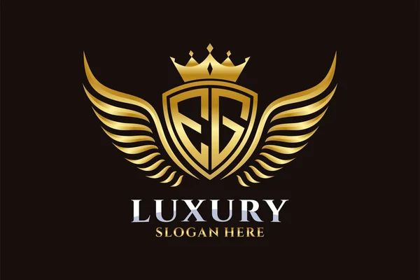 Luksusowe Skrzydło Królewskie List Herb Złoty Kolor Logo Wektor Logo — Wektor stockowy