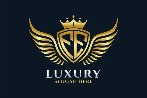 Luxe Koninklijke Vleugel Letter Crest Gouden Kleur Logo Vector Victory — Stockvector