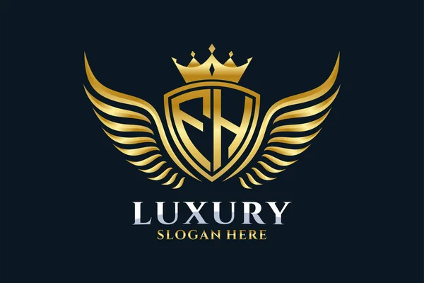 Luxury Royal Wing Letter Crest Gold Color Logo Vector Victory — Stock Vector