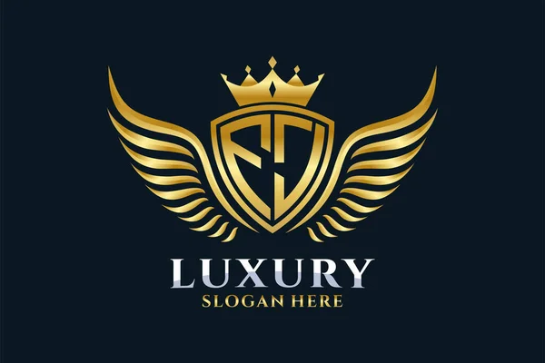 Luxe Royal Wing Letter Crest Gouden Kleur Logo Vector Victory — Stockvector