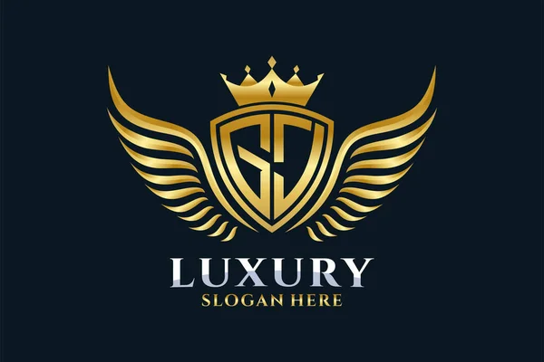 Luxe Koninklijke Vleugel Letter Crest Gouden Kleur Logo Vector Victory — Stockvector