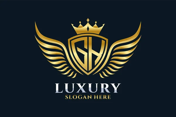 Luxury Royal Wing Letter Crest Gold Color Logo Vector Victory — Stock vektor