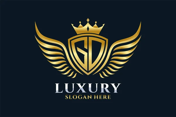 Luxus Königlichen Flügel Letter Wappen Goldfarbe Logo Vektor Victory Logo — Stockvektor