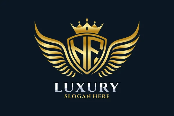 Luxury Royal Wing Letter Crest Gold Color Logo Vector Victory — Stock Vector