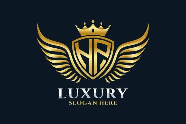 Luxury Royal Wing Letter Crest Gold Color Logo Vector Victory — Stock Vector