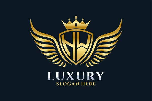 Lüks Kraliyet Kanadı Harf Ibikli Altın Renkli Logo Vektörü Zafer — Stok Vektör