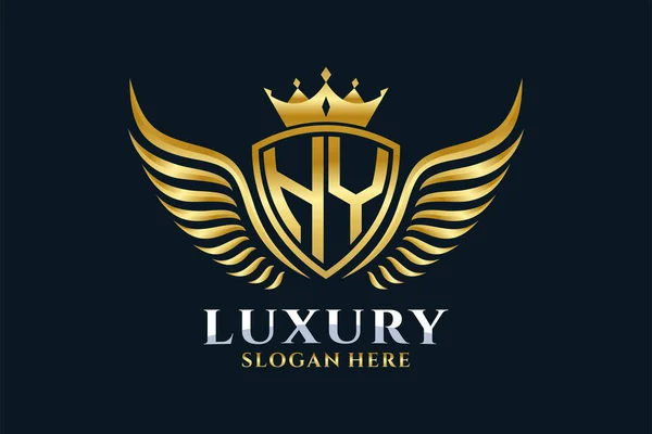 Luxus Königlicher Flügel Buchstabe Wappen Gold Farbe Logo Vektor Victory — Stockvektor