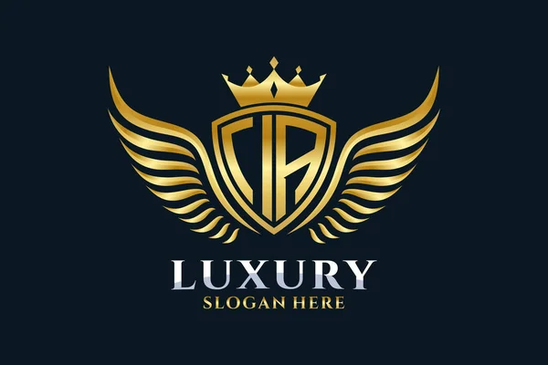 Luxe Koninklijke Vleugel Letter Crest Gouden Kleur Logo Vector Victory — Stockvector