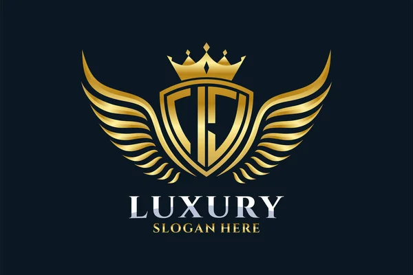 Luxe Royal Wing Letter Crest Gouden Kleur Logo Vector Victory — Stockvector