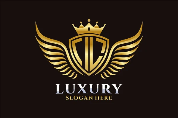 Luxo Asa Real Carta Crista Cor Ouro Logotipo Vetor Logotipo —  Vetores de Stock