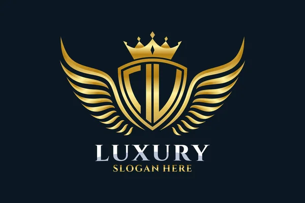 Luxe Koninklijke Vleugel Letter Crest Gouden Kleur Logo Vector Victory — Stockvector