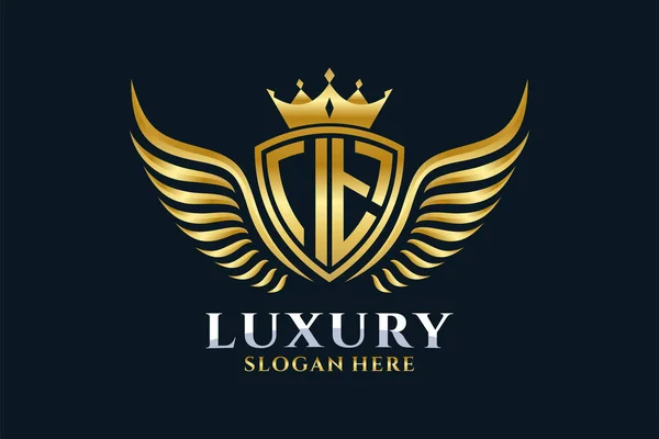 Luxus Königlichen Flügel Brief Wappen Goldfarbe Logo Vektor Victory Logo — Stockvektor