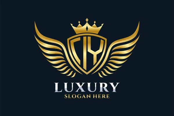 Luxury Royal Wing Letter Crest Gold Color Logo Vector Logótipo — Vetor de Stock