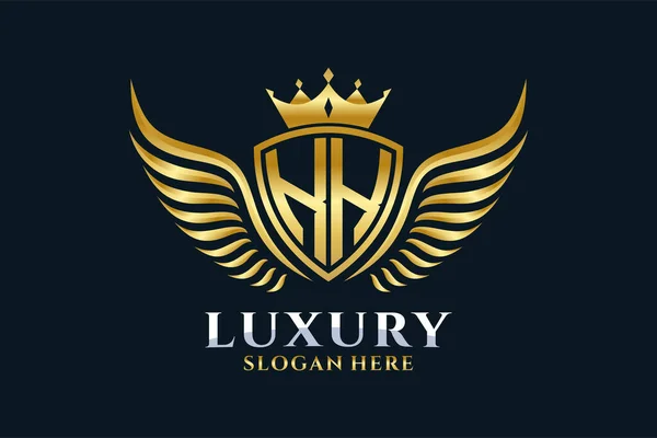 Luxe Koninklijke Vleugel Letter Crest Gouden Kleur Logo Vector Victory — Stockvector
