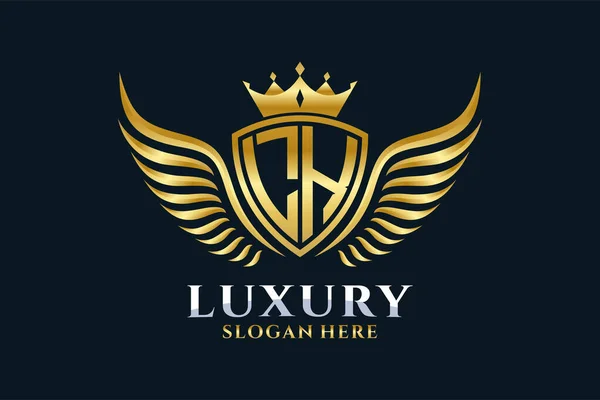 Luxury Royal Wing Letter Crest Gold Color Logo Vector Victory — Stock Vector