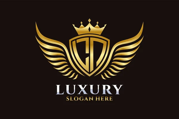 Luxus Königlichen Flügel Letter Wappen Goldfarbe Logo Vektor Victory Logo — Stockvektor