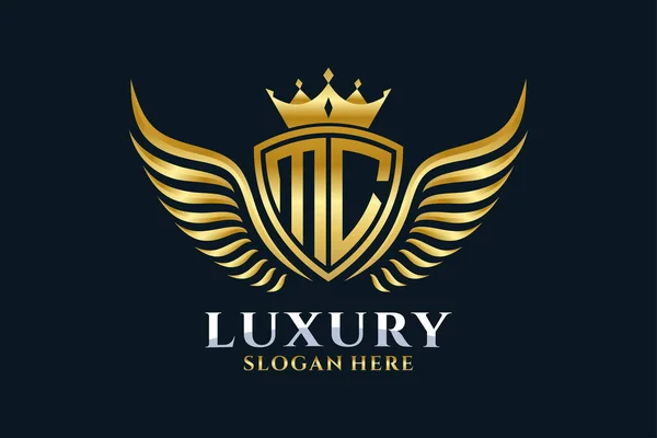 Luxury Royal Wing Letter Crest Gold Color Logo Vector Logótipo — Vetor de Stock