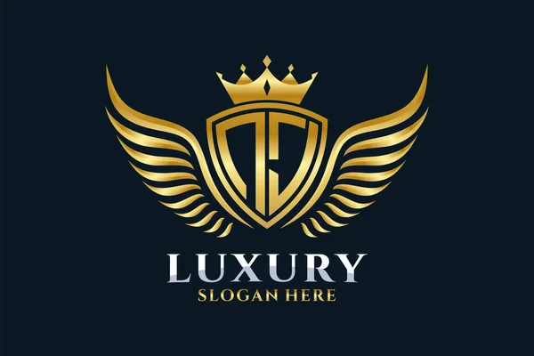 Luxus Königlichen Flügel Buchstabe Wappen Gold Farbe Logo Vektor Victory — Stockvektor