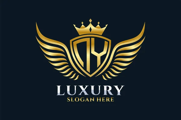 Luxus Königlicher Flügel Buchstabe Wappen Goldfarbe Logo Vektor Victory Logo — Stockvektor