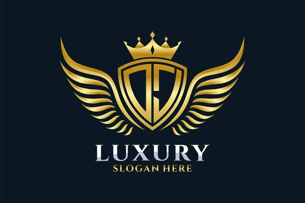 Luxus Königlichen Flügel Brief Wappen Gold Farbe Logo Vektor Victory — Stockvektor