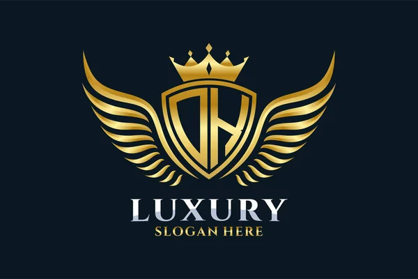 Luxury Royal Wing Letter Crest Gold Color Logo Vector Victory — Stock Vector