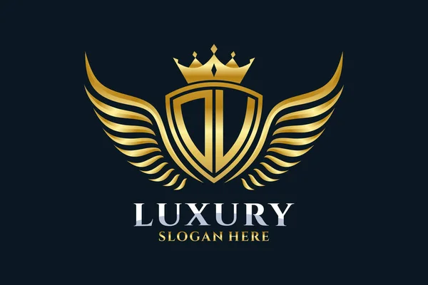 Luxury Royal Wing Letter Crest Gold Color Logo Vector Logótipo — Vetor de Stock