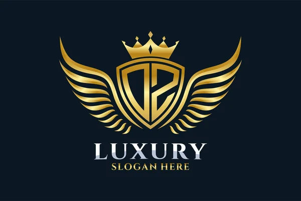 Luxe Koninklijke Vleugel Letter Crest Gouden Kleur Logo Vector Victory — Stockvector