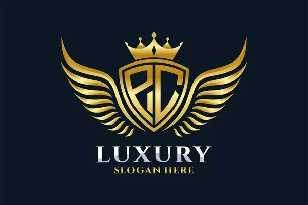 Luxury Royal Wing Letter Crest Gold Color Logo Vector Victory — Stock Vector