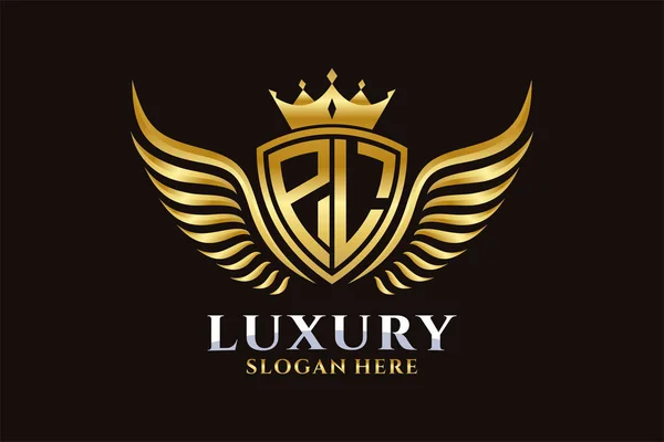 Luksusowe Skrzydło Królewskie List Herb Złoty Kolor Wektor Logo Logo — Wektor stockowy