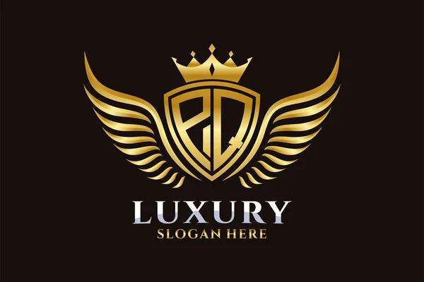 Luxury Royal Wing Letter Crest Gold Color Logo Vector Victory — Stock Vector