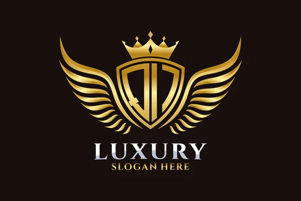 Luxury Royal Wing Letter Crest Gold Color Logo Vector Victory — Stock Vector