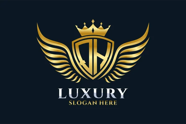 Luxury Royal Wing Letter Crest Gold Color Logo Vector Victory — Stock Vector