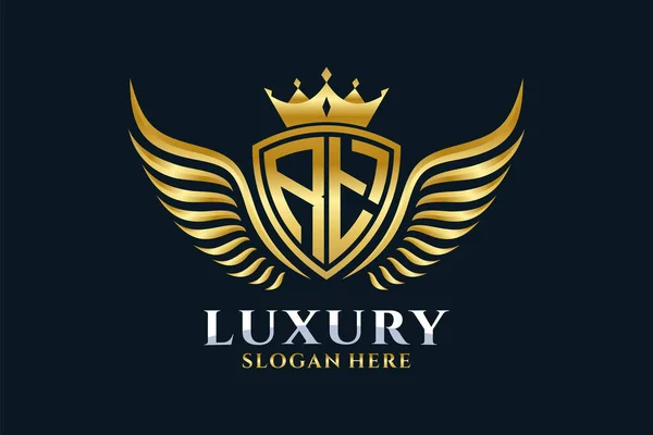 Luxury Royal Wing Letter Crest Gold Color Logo Vector Victory — Stock Vector