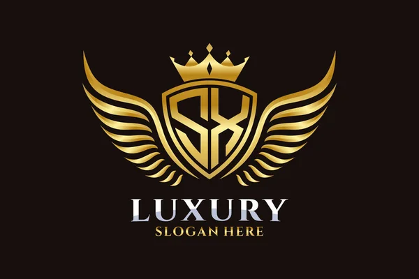 Luxe Koninklijke Vleugel Letter Crest Gouden Kleur Logo Vector Victory — Stockvector