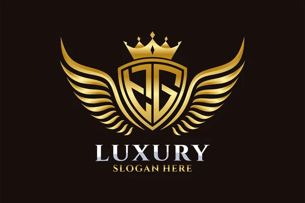 Luksusowe Skrzydło Królewskie List Herb Złoty Kolor Logo Wektor Logo — Wektor stockowy