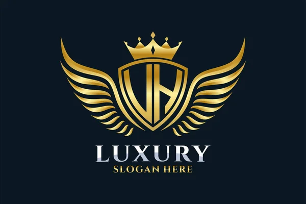 Luxury Royal Wing Letter Crest Gold Color Logo Vector Victory — Stock Vector