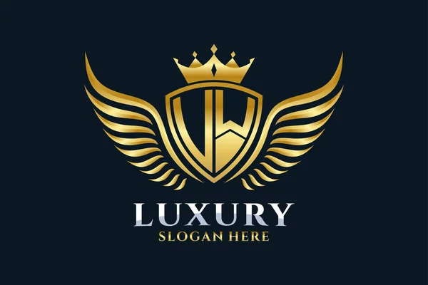 Luxe Koninklijke Vleugel Letter Crest Gouden Kleur Logo Vector Victory — Stockvector