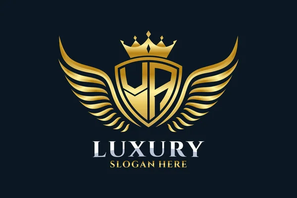 Luxus Königlicher Flügel Buchstabe Wappen Goldfarbe Logo Vektor Victory Logo — Stockvektor