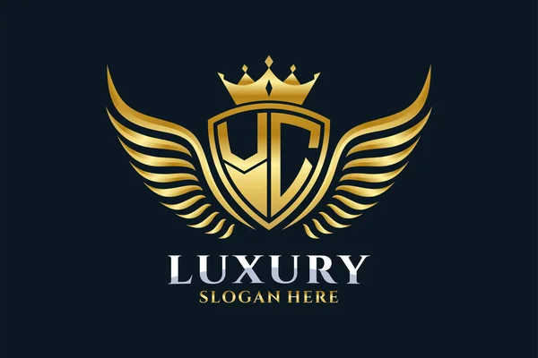 Luxe Koninklijke Vleugel Letter Crest Gouden Kleur Logo Vector Victory — Stockvector