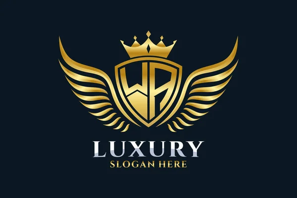 Luxury Royal Wing Letter Crest Gold Color Logo Vector Victory — Stock Vector