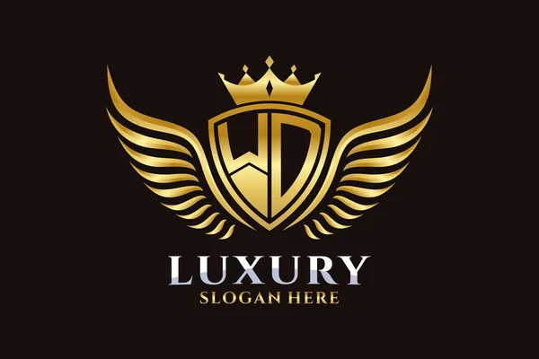 Luxus Königlichen Flügel Letter Wappen Gold Farbe Logo Vektor Victory — Stockvektor