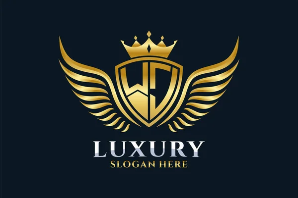 Luxury Royal Wing Letter Crest Gold Color Logo Vector Victory — Stock Vector