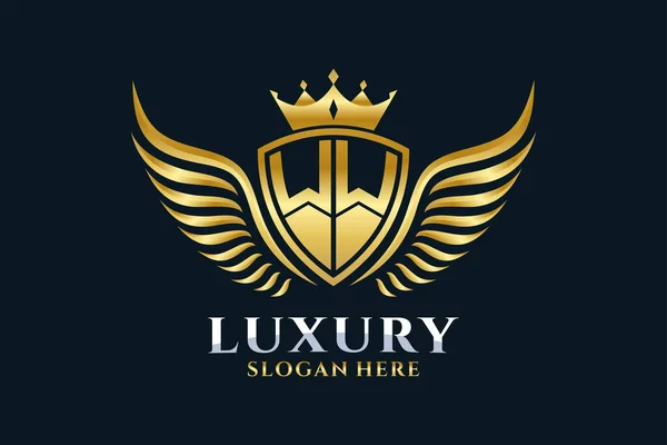 Luxe Koninklijke Vleugel Letter Crest Gouden Kleur Logo Vector Victory — Stockvector