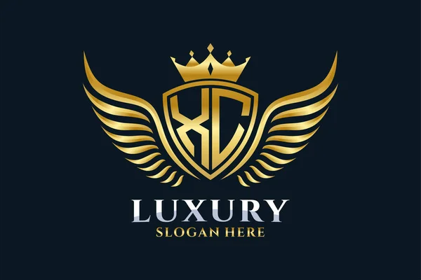 Luxury Royal Wing Letter Crest Gold Color Logo Vector Victory — 图库矢量图片