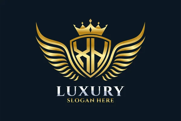 Luxury Royal Wing Letter Crest Gold Color Logo Vector Victory — Stock Vector