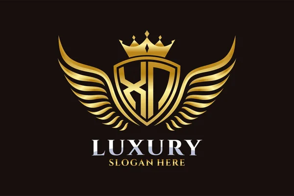 Luxury Royal Wing Letter Crest Gold Color Logo Vector Victory — Stock Vector