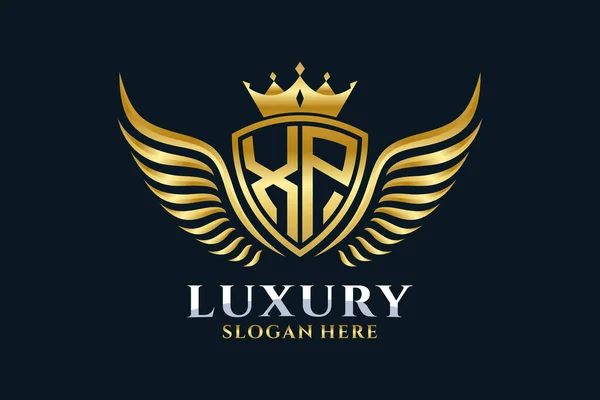 Luxus Königlichen Flügel Letter Wappen Gold Farbe Logo Vektor Victory — Stockvektor