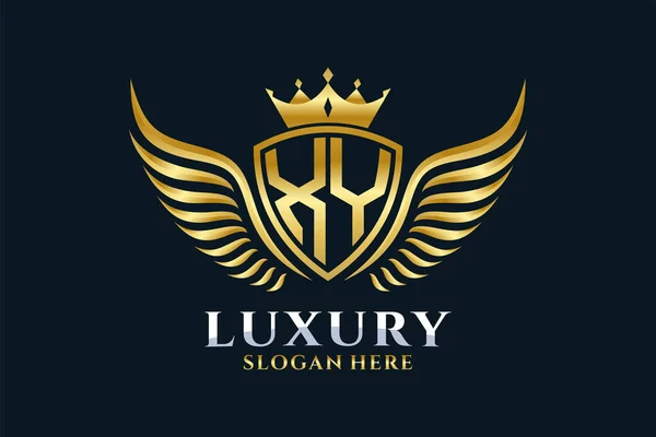 Luxury Royal Wing Letter Crest Gold Color Logo Vector Victory — Stock Vector